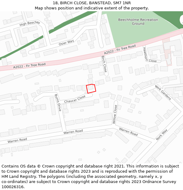 18, BIRCH CLOSE, BANSTEAD, SM7 1NR: Location map and indicative extent of plot