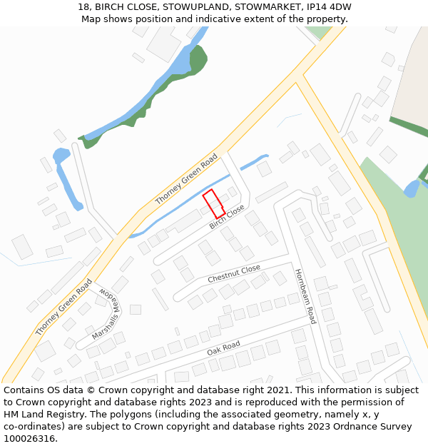 18, BIRCH CLOSE, STOWUPLAND, STOWMARKET, IP14 4DW: Location map and indicative extent of plot