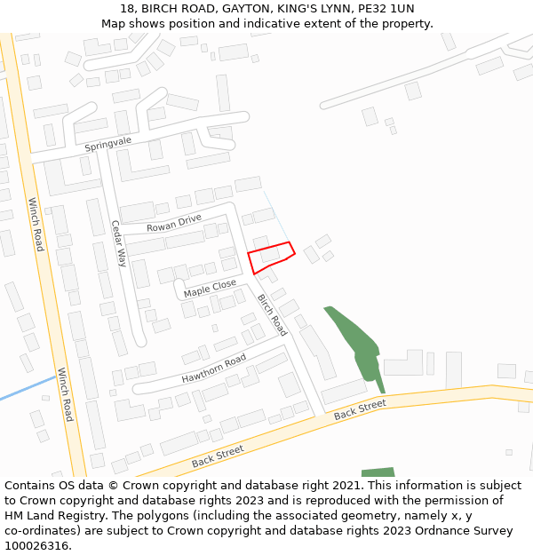 18, BIRCH ROAD, GAYTON, KING'S LYNN, PE32 1UN: Location map and indicative extent of plot