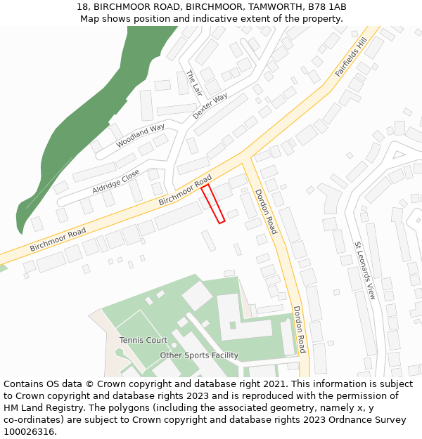 18, BIRCHMOOR ROAD, BIRCHMOOR, TAMWORTH, B78 1AB: Location map and indicative extent of plot