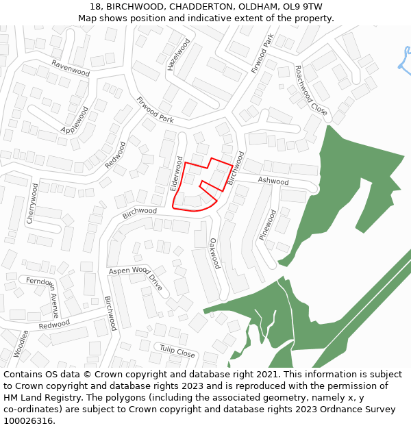 18, BIRCHWOOD, CHADDERTON, OLDHAM, OL9 9TW: Location map and indicative extent of plot