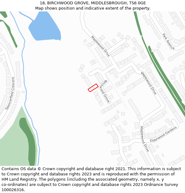 18, BIRCHWOOD GROVE, MIDDLESBROUGH, TS6 0GE: Location map and indicative extent of plot