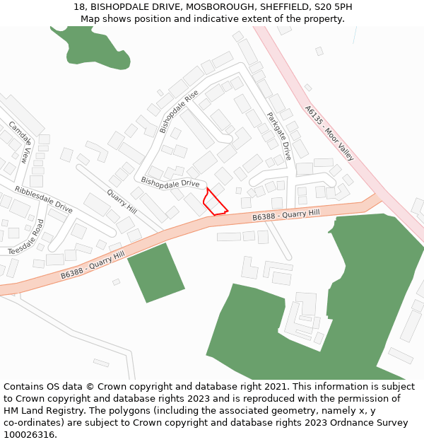 18, BISHOPDALE DRIVE, MOSBOROUGH, SHEFFIELD, S20 5PH: Location map and indicative extent of plot