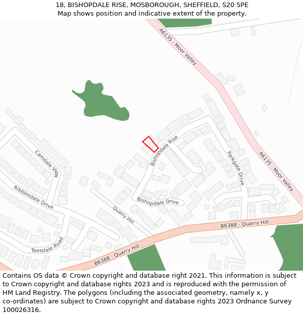18, BISHOPDALE RISE, MOSBOROUGH, SHEFFIELD, S20 5PE: Location map and indicative extent of plot