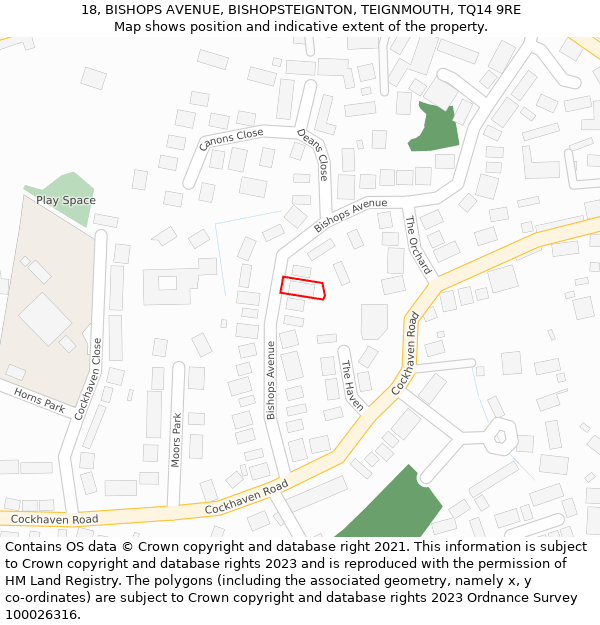 18, BISHOPS AVENUE, BISHOPSTEIGNTON, TEIGNMOUTH, TQ14 9RE: Location map and indicative extent of plot