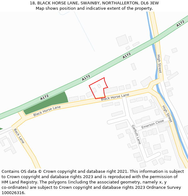 18, BLACK HORSE LANE, SWAINBY, NORTHALLERTON, DL6 3EW: Location map and indicative extent of plot