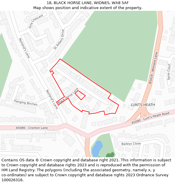 18, BLACK HORSE LANE, WIDNES, WA8 5AF: Location map and indicative extent of plot