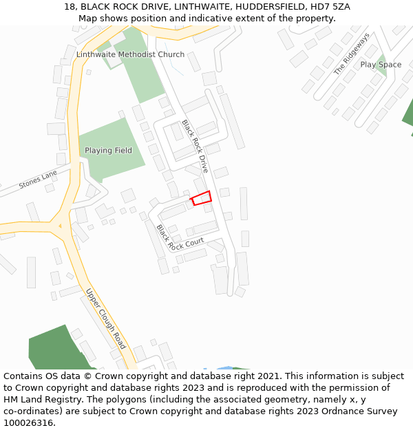 18, BLACK ROCK DRIVE, LINTHWAITE, HUDDERSFIELD, HD7 5ZA: Location map and indicative extent of plot