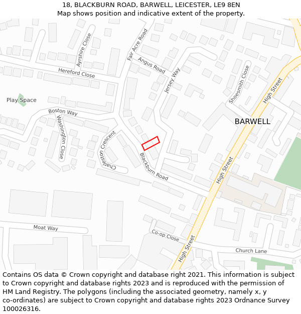 18, BLACKBURN ROAD, BARWELL, LEICESTER, LE9 8EN: Location map and indicative extent of plot