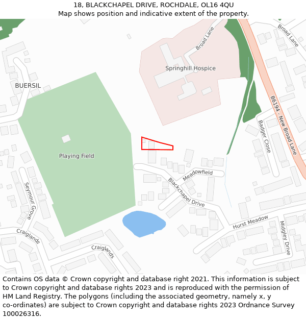 18, BLACKCHAPEL DRIVE, ROCHDALE, OL16 4QU: Location map and indicative extent of plot