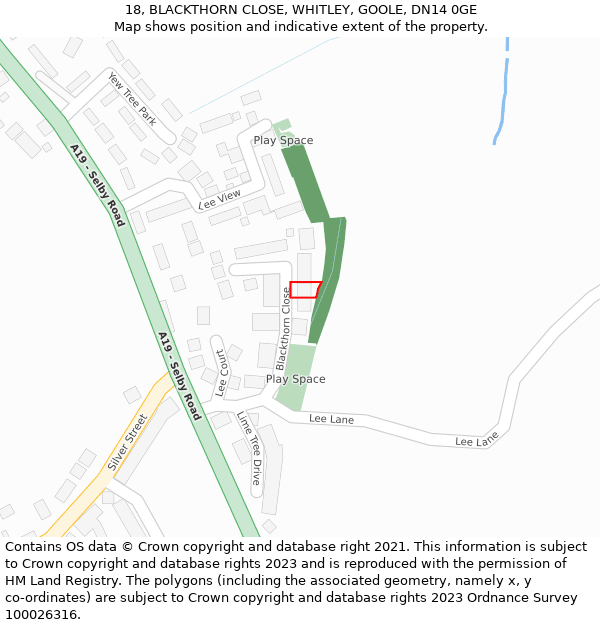 18, BLACKTHORN CLOSE, WHITLEY, GOOLE, DN14 0GE: Location map and indicative extent of plot