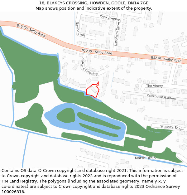 18, BLAKEYS CROSSING, HOWDEN, GOOLE, DN14 7GE: Location map and indicative extent of plot