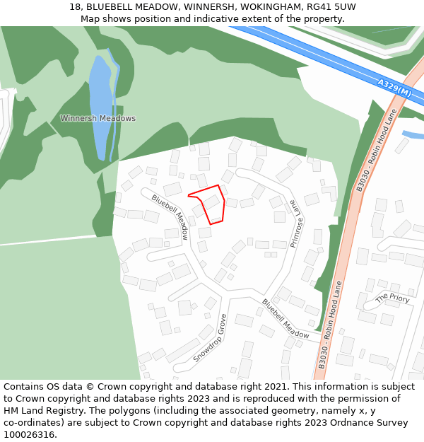 18, BLUEBELL MEADOW, WINNERSH, WOKINGHAM, RG41 5UW: Location map and indicative extent of plot