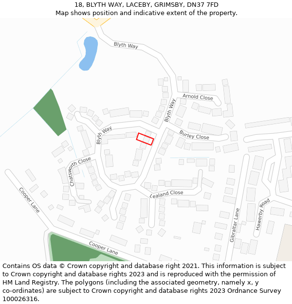 18, BLYTH WAY, LACEBY, GRIMSBY, DN37 7FD: Location map and indicative extent of plot