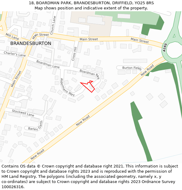 18, BOARDMAN PARK, BRANDESBURTON, DRIFFIELD, YO25 8RS: Location map and indicative extent of plot
