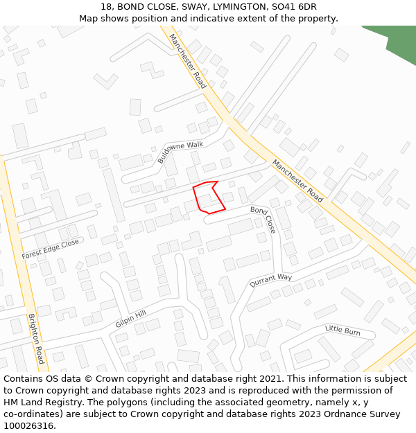 18, BOND CLOSE, SWAY, LYMINGTON, SO41 6DR: Location map and indicative extent of plot