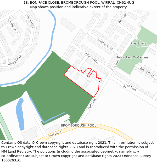 18, BONIFACE CLOSE, BROMBOROUGH POOL, WIRRAL, CH62 4UG: Location map and indicative extent of plot