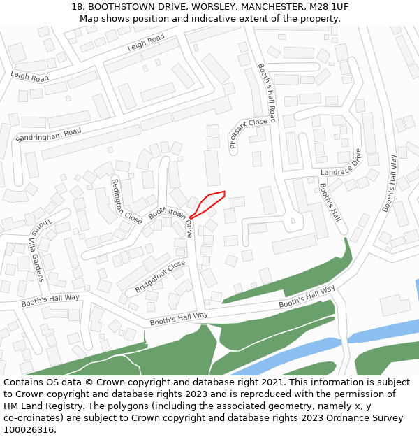 18, BOOTHSTOWN DRIVE, WORSLEY, MANCHESTER, M28 1UF: Location map and indicative extent of plot