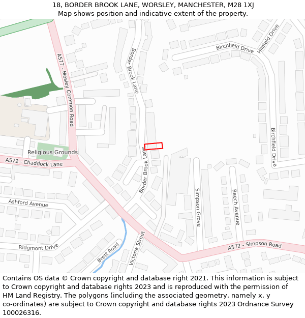 18, BORDER BROOK LANE, WORSLEY, MANCHESTER, M28 1XJ: Location map and indicative extent of plot