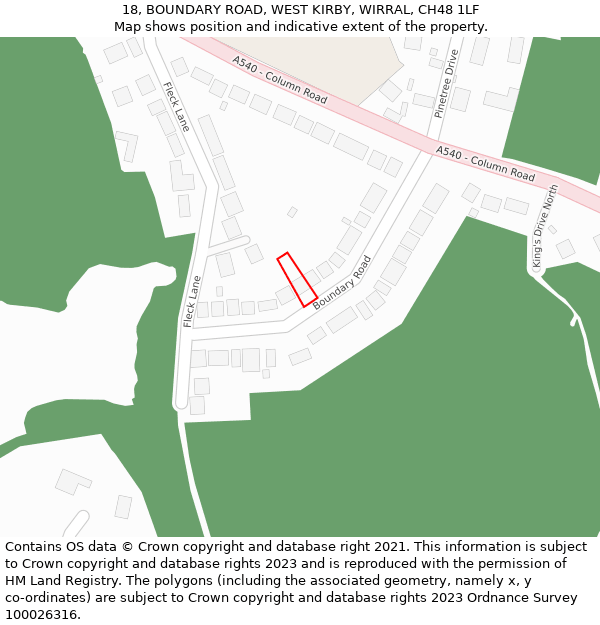 18, BOUNDARY ROAD, WEST KIRBY, WIRRAL, CH48 1LF: Location map and indicative extent of plot