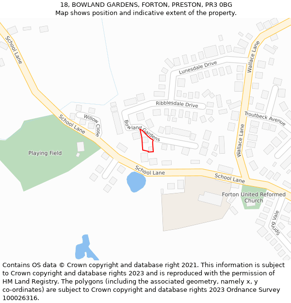 18, BOWLAND GARDENS, FORTON, PRESTON, PR3 0BG: Location map and indicative extent of plot