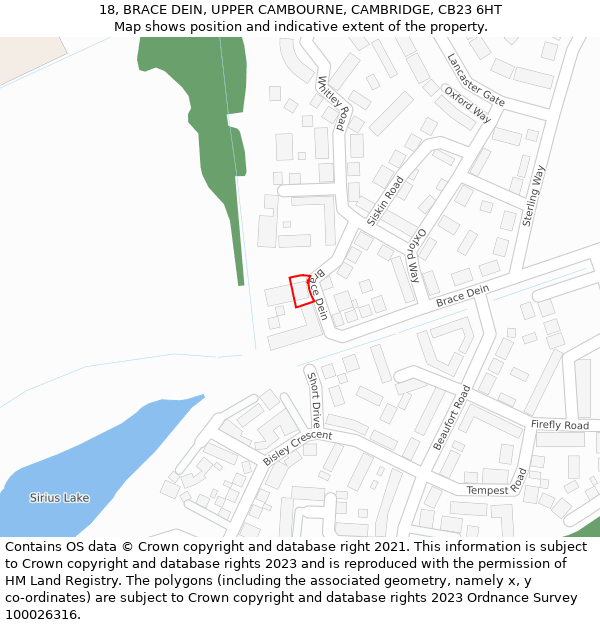 18, BRACE DEIN, UPPER CAMBOURNE, CAMBRIDGE, CB23 6HT: Location map and indicative extent of plot