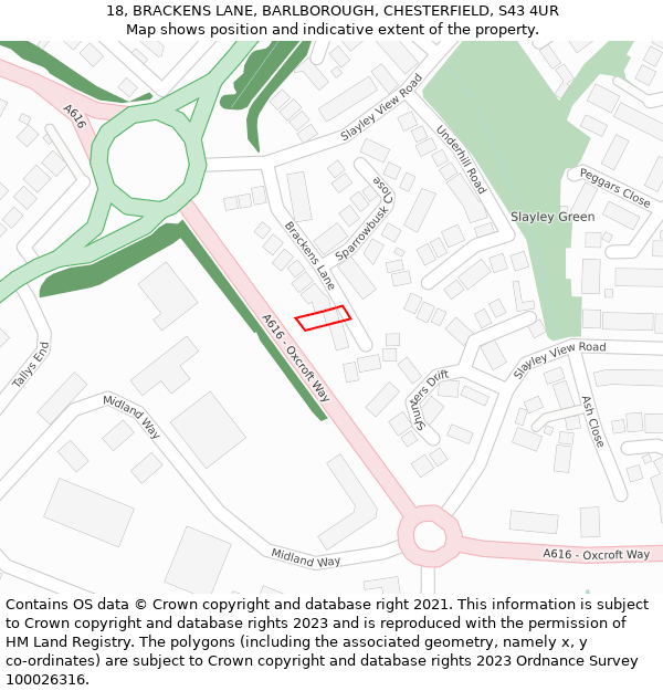 18, BRACKENS LANE, BARLBOROUGH, CHESTERFIELD, S43 4UR: Location map and indicative extent of plot