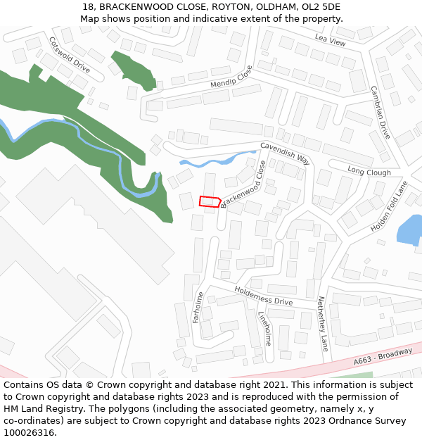 18, BRACKENWOOD CLOSE, ROYTON, OLDHAM, OL2 5DE: Location map and indicative extent of plot