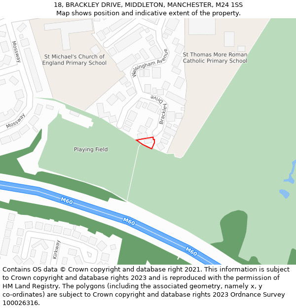 18, BRACKLEY DRIVE, MIDDLETON, MANCHESTER, M24 1SS: Location map and indicative extent of plot