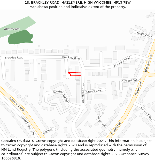 18, BRACKLEY ROAD, HAZLEMERE, HIGH WYCOMBE, HP15 7EW: Location map and indicative extent of plot