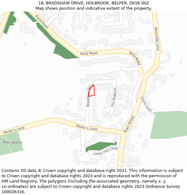 18, BRADSHAW DRIVE, HOLBROOK, BELPER, DE56 0SZ: Location map and indicative extent of plot