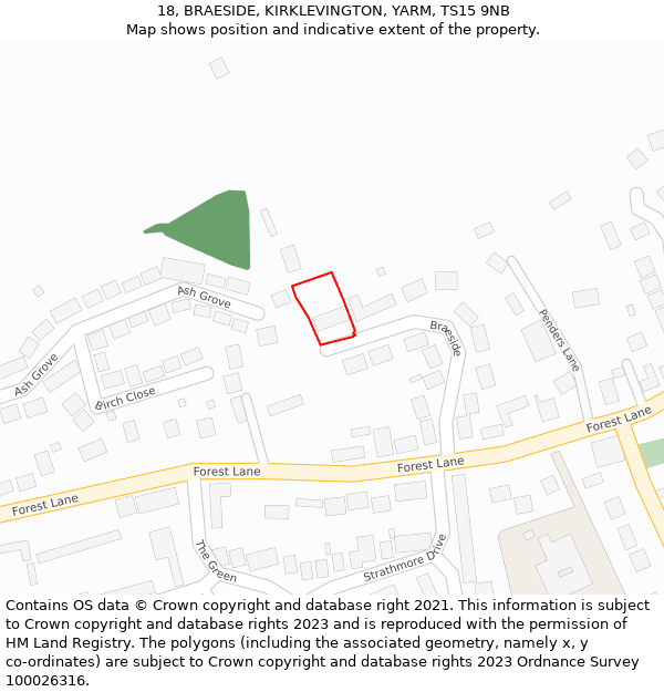 18, BRAESIDE, KIRKLEVINGTON, YARM, TS15 9NB: Location map and indicative extent of plot