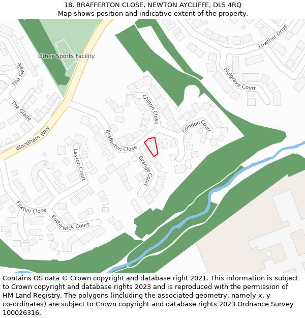 18, BRAFFERTON CLOSE, NEWTON AYCLIFFE, DL5 4RQ: Location map and indicative extent of plot