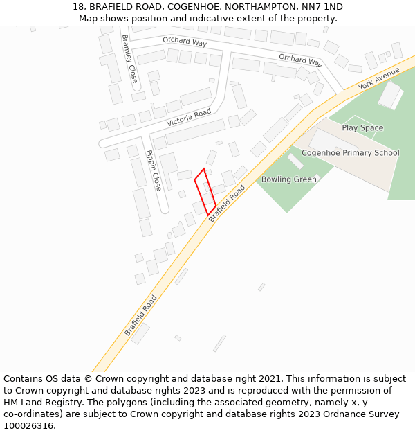 18, BRAFIELD ROAD, COGENHOE, NORTHAMPTON, NN7 1ND: Location map and indicative extent of plot