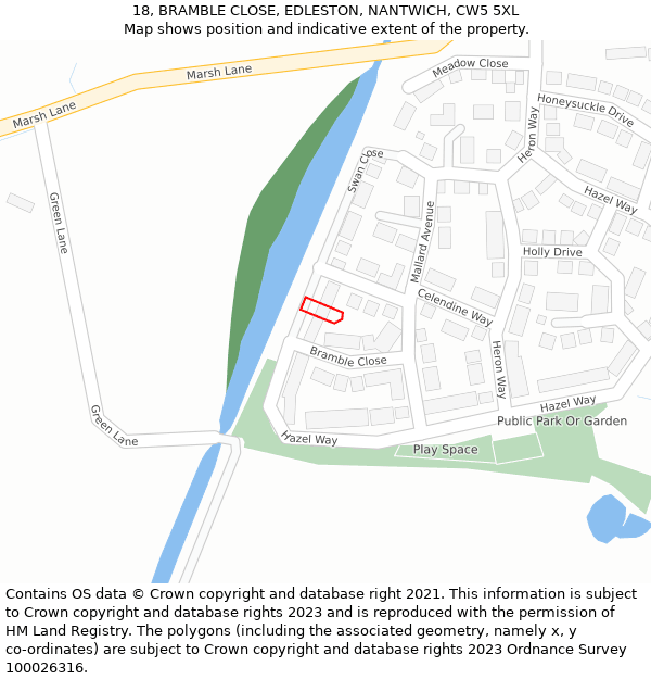 18, BRAMBLE CLOSE, EDLESTON, NANTWICH, CW5 5XL: Location map and indicative extent of plot