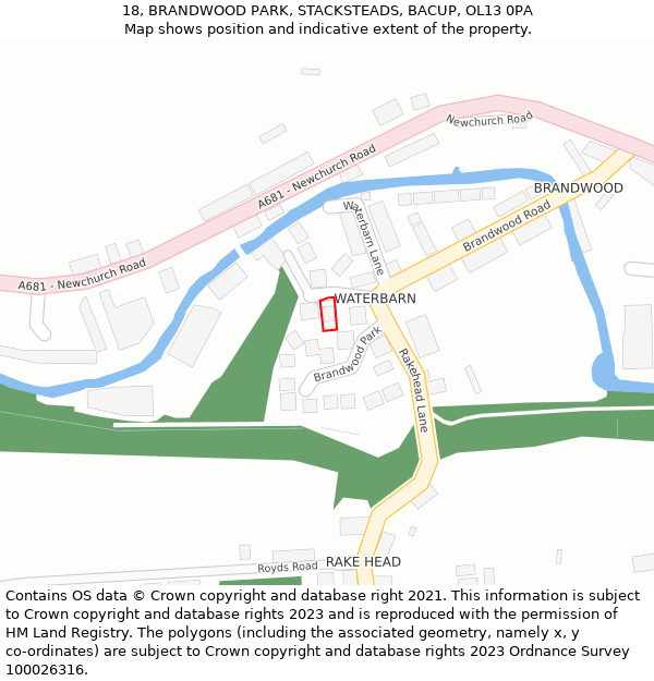 18, BRANDWOOD PARK, STACKSTEADS, BACUP, OL13 0PA: Location map and indicative extent of plot