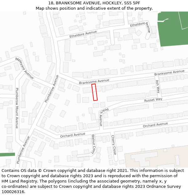 18, BRANKSOME AVENUE, HOCKLEY, SS5 5PF: Location map and indicative extent of plot