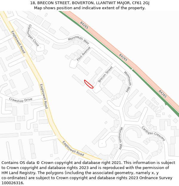 18, BRECON STREET, BOVERTON, LLANTWIT MAJOR, CF61 2GJ: Location map and indicative extent of plot