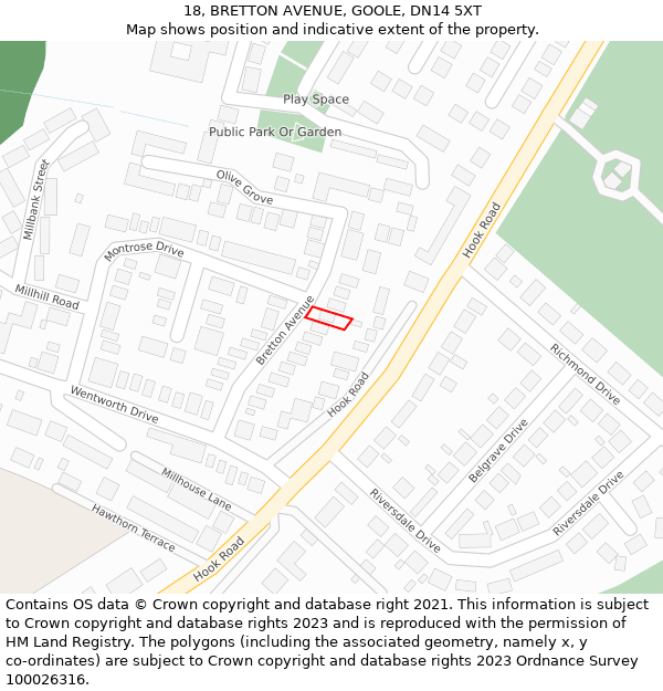 18, BRETTON AVENUE, GOOLE, DN14 5XT: Location map and indicative extent of plot