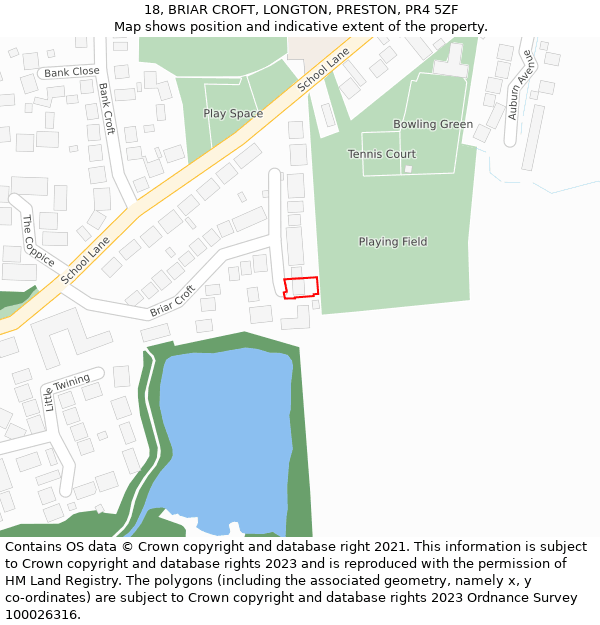 18, BRIAR CROFT, LONGTON, PRESTON, PR4 5ZF: Location map and indicative extent of plot