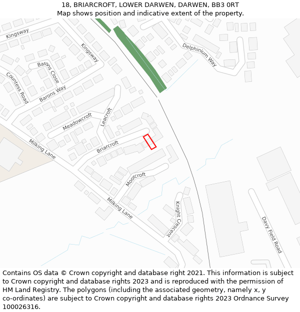 18, BRIARCROFT, LOWER DARWEN, DARWEN, BB3 0RT: Location map and indicative extent of plot