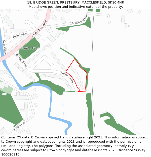 18, BRIDGE GREEN, PRESTBURY, MACCLESFIELD, SK10 4HR: Location map and indicative extent of plot