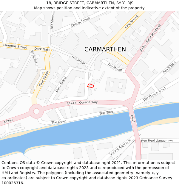 18, BRIDGE STREET, CARMARTHEN, SA31 3JS: Location map and indicative extent of plot