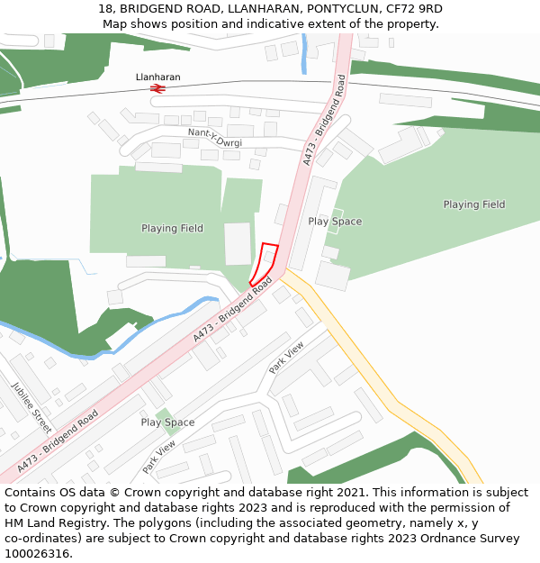 18, BRIDGEND ROAD, LLANHARAN, PONTYCLUN, CF72 9RD: Location map and indicative extent of plot
