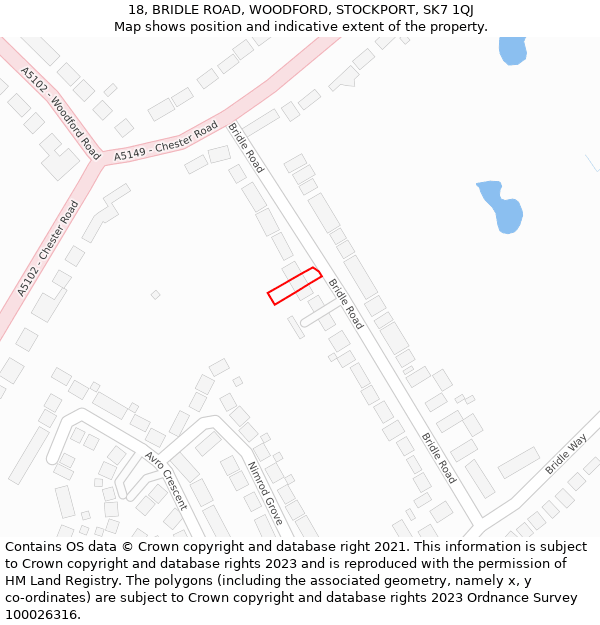 18, BRIDLE ROAD, WOODFORD, STOCKPORT, SK7 1QJ: Location map and indicative extent of plot