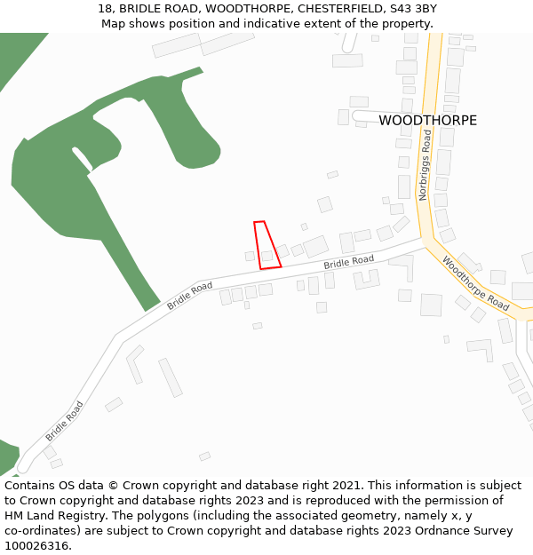 18, BRIDLE ROAD, WOODTHORPE, CHESTERFIELD, S43 3BY: Location map and indicative extent of plot