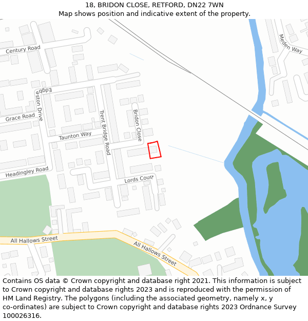 18, BRIDON CLOSE, RETFORD, DN22 7WN: Location map and indicative extent of plot
