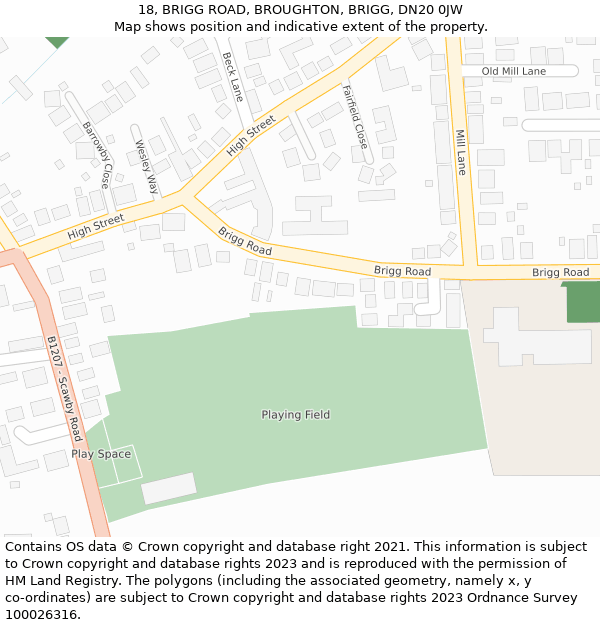 18, BRIGG ROAD, BROUGHTON, BRIGG, DN20 0JW: Location map and indicative extent of plot