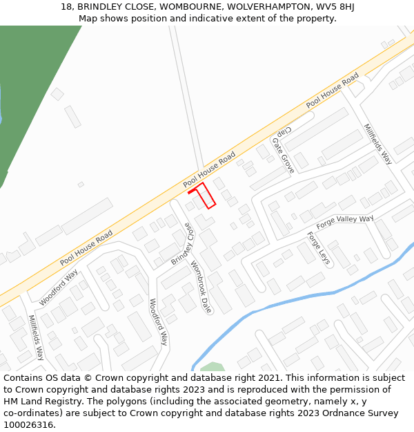 18, BRINDLEY CLOSE, WOMBOURNE, WOLVERHAMPTON, WV5 8HJ: Location map and indicative extent of plot