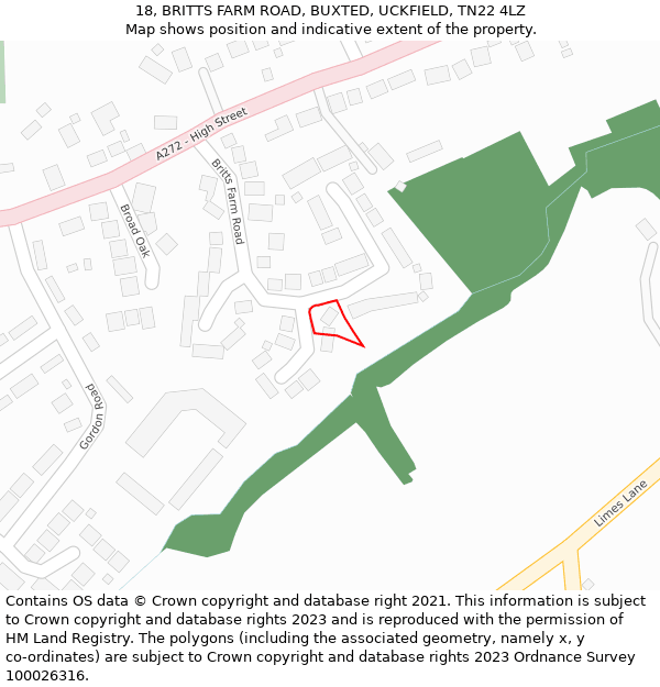 18, BRITTS FARM ROAD, BUXTED, UCKFIELD, TN22 4LZ: Location map and indicative extent of plot